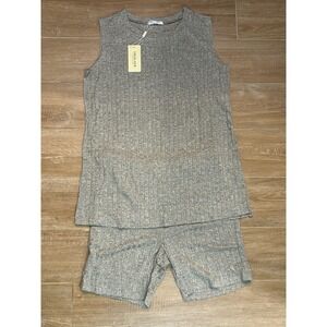 Ekouaer Womens Pajama Set Tank Top Shorts Ribbed Knit Sleepwear Loungewear